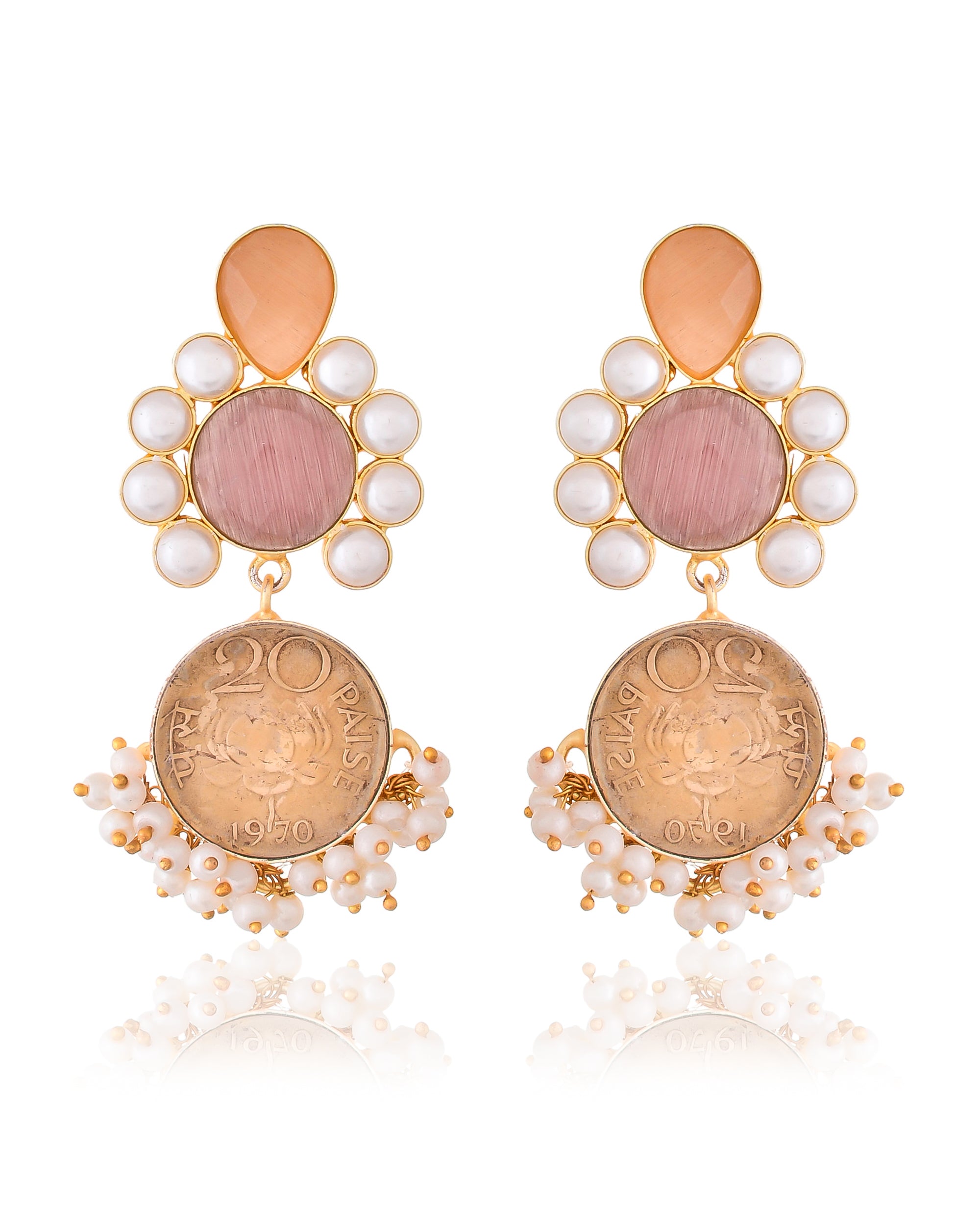 TWISTED COIN AND STONE EARING